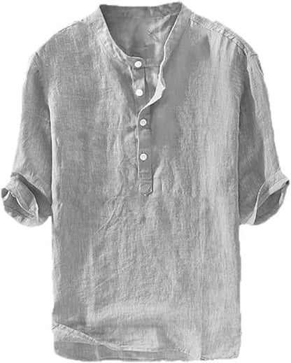 Mens Short-sleeved Loose-fit Linen Shirt