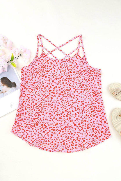 Cutout Leopard Round Neck Tank for Women Casual Style