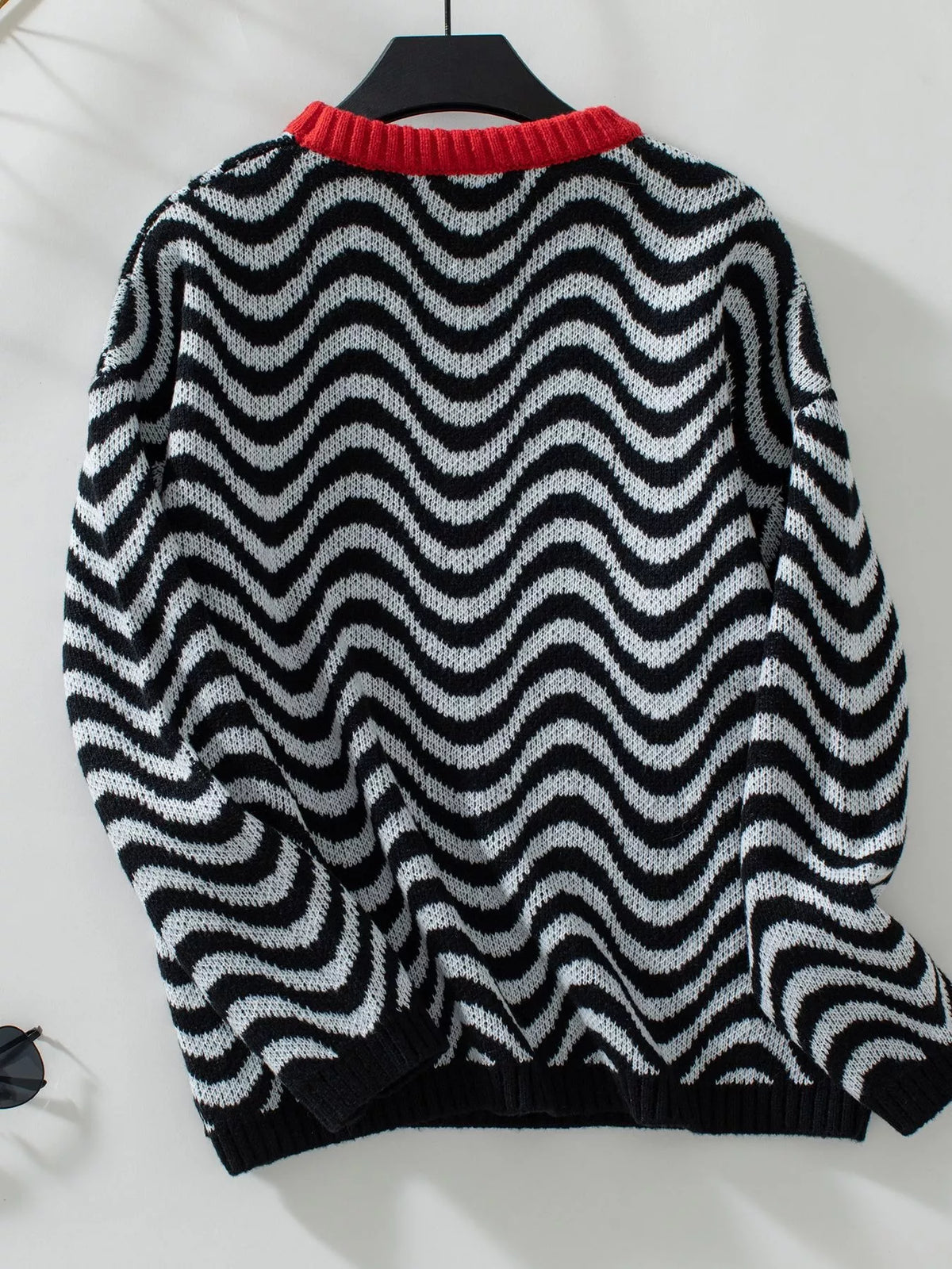 Wavy Striped Round Neck Sweater