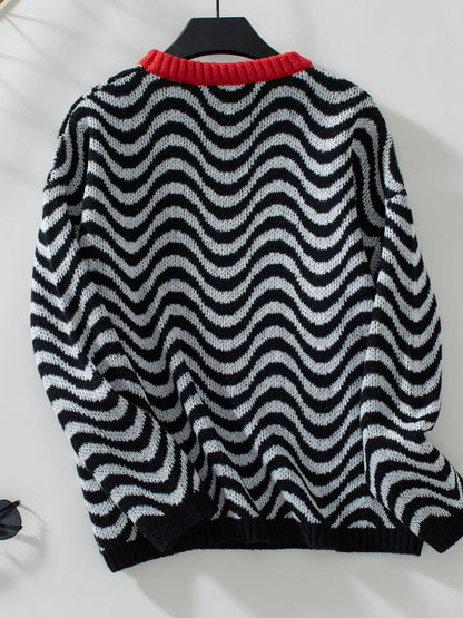 Wavy Striped Round Neck Sweater