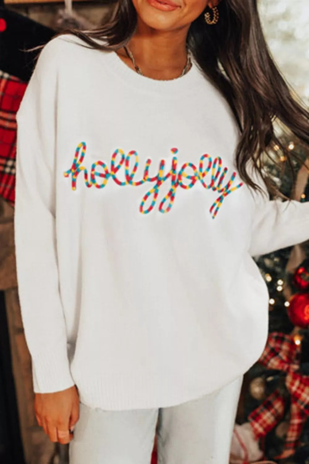 Colorful Holly Jolly Christmas Knit Loose Sweater