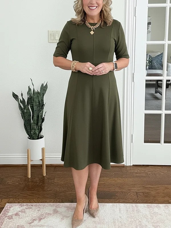 2026New Short-Sleeved Slim-Fitting Round-Neck Spring And Summer Solid Color Cross-Border Dress European And American Style Women&