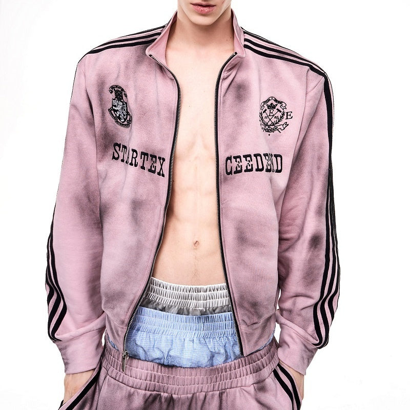 Autumn And Winter American Spray Dirty Distressed Stand Collar Jacket