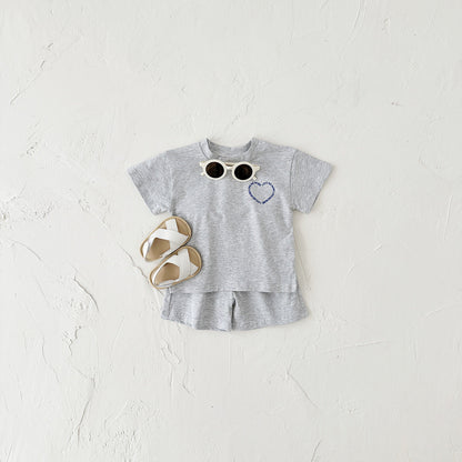 Heart Printing Short Sleeve Suit Korean Style Baby Boys&