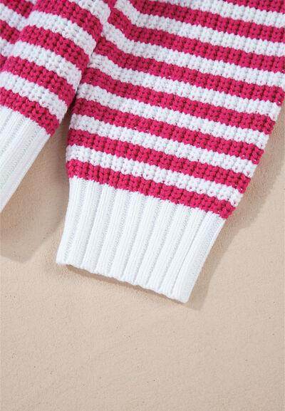 Striped Half Zip Mock Neck Long Sleeve Sweater for Women