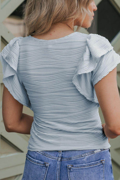 Textured Round Neck Cap Sleeve Top for Casual Style