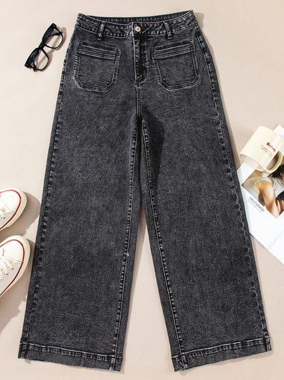 High-Waisted Wide Leg Washed Jeans