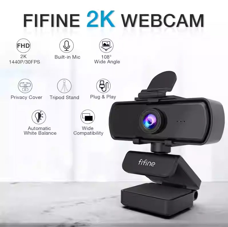 1440p Full HD PC Webcam With Microphone Tripod