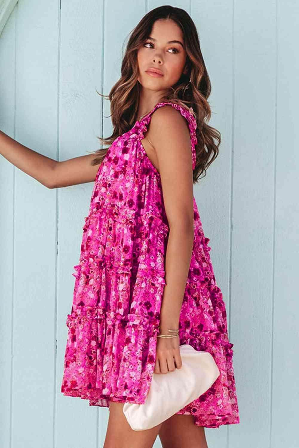 Chic Printed Square Neck Sleeveless Mini Dress for Women