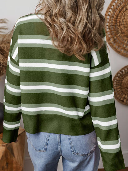Striped Button-Down Knit Cardigan