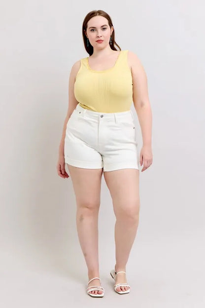 Judy Blue Full Size High Waist Double Roll Cuff Denim Shorts Plus Size