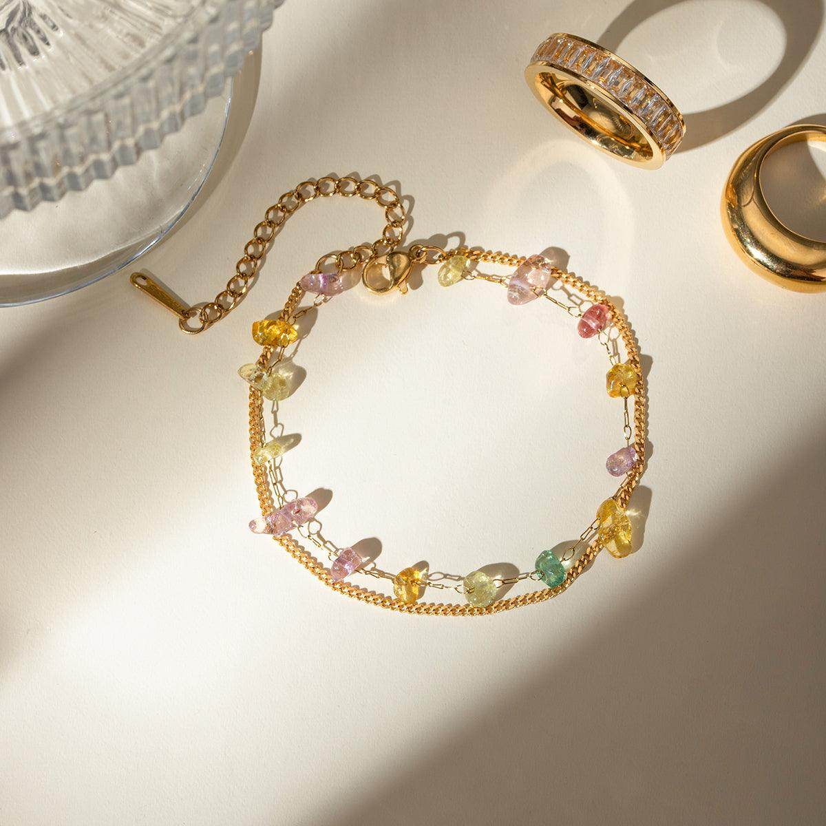 Stainless Steel Natural Stone Double Layered Bracelet for Women