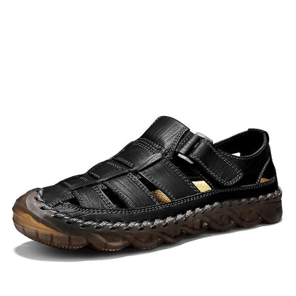 Mens Beach Sandals Outdoor Casual Leather Closed-Toe Wear-Resistant Breathable Shoes For Men