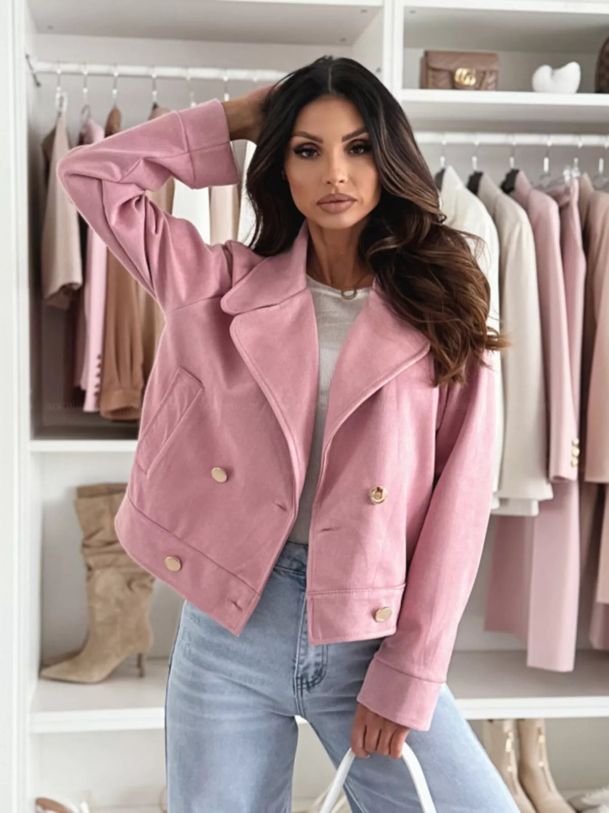 Double-Breasted Lapel Collar Jacket