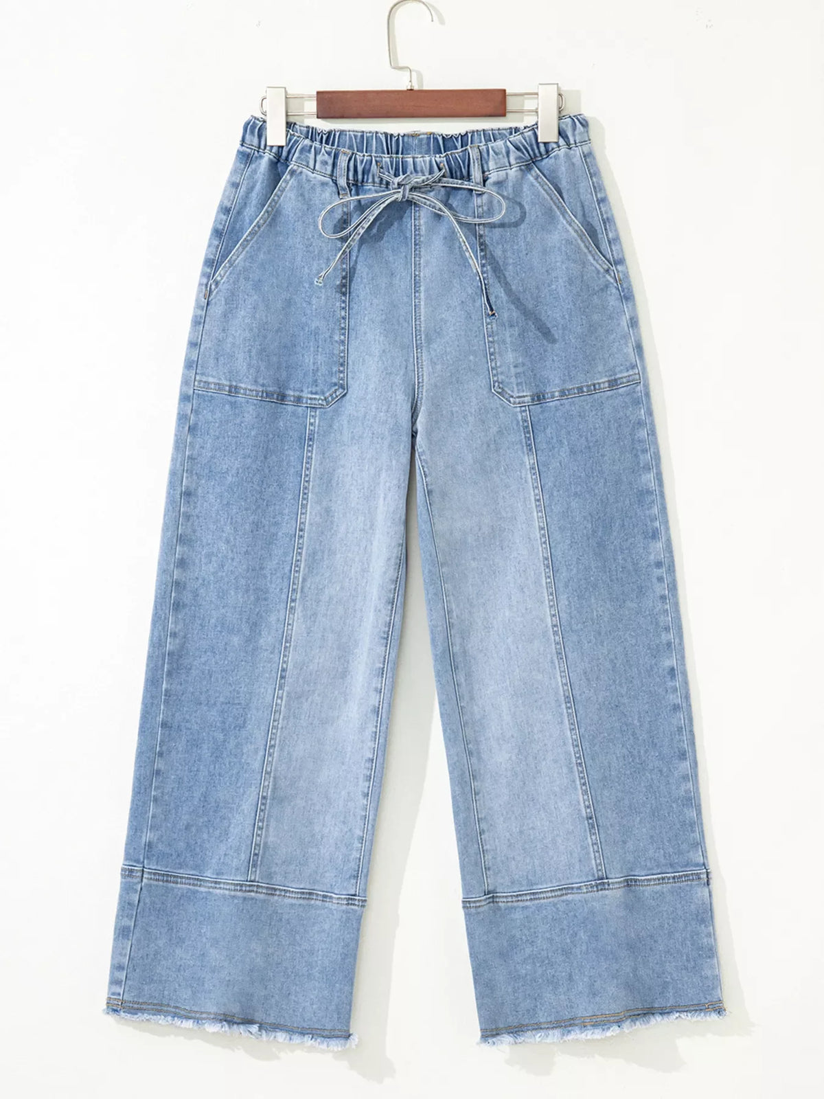 Wide Leg Drawstring Raw Hem Jeans