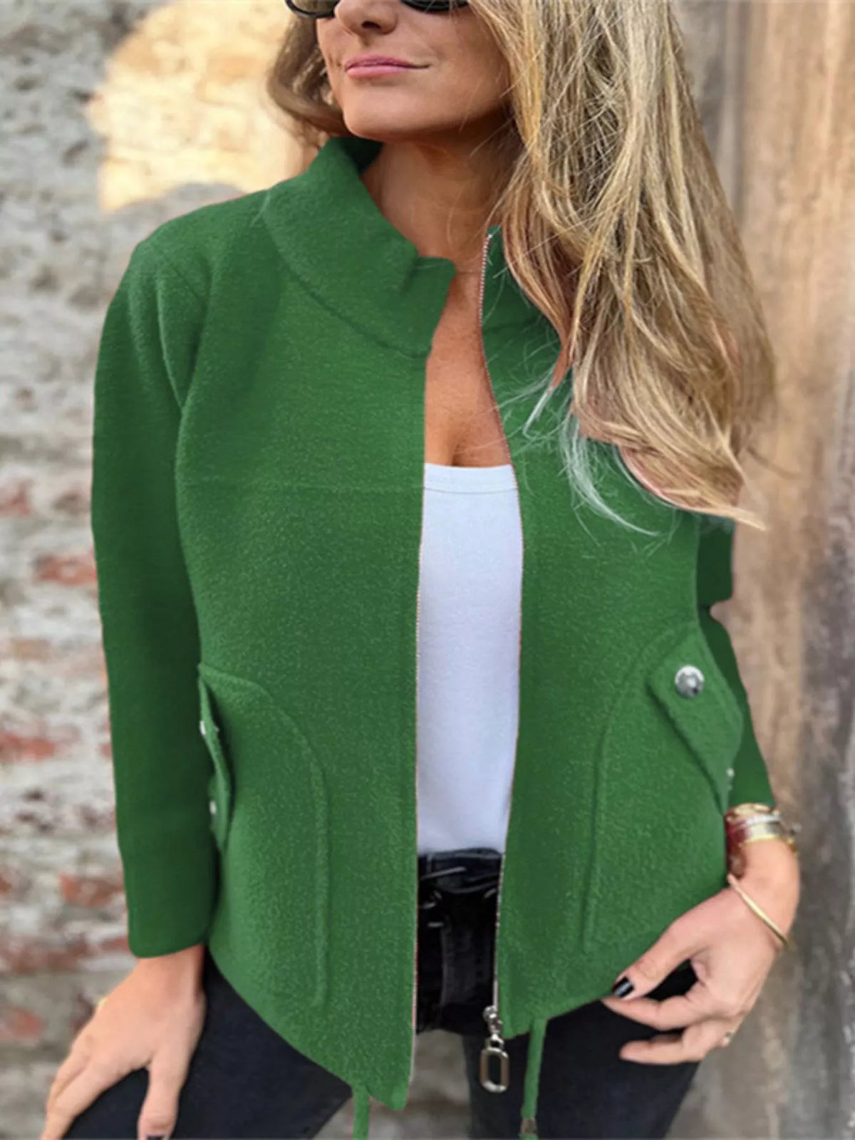 Full Size Zip-Up Long Sleeve Outerwear Plus Size
