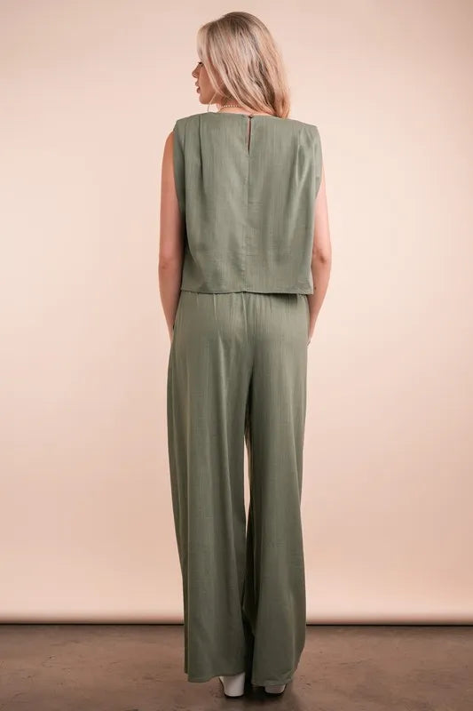 VERY J Solid Woven Top &amp; Pants Set