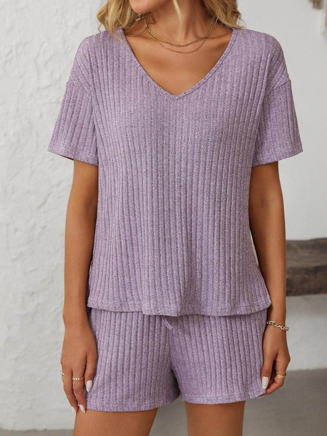 Mandy V-Neck Short Sleeve Top and Shorts Set for Women