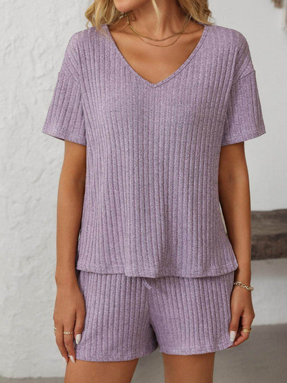Mandy V-Neck Short Sleeve Top and Shorts Set for Women