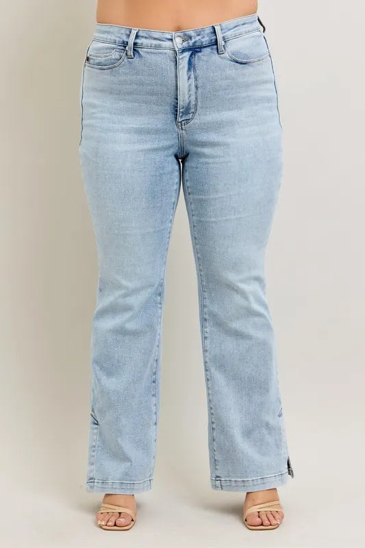 Judy Blue Full Size Tummy Control Vintage Wash Side Slit Slim Boot Jeans Plus Size