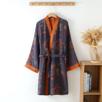 Pure Cotton Jacquard Chinese Style Belt Nightgown