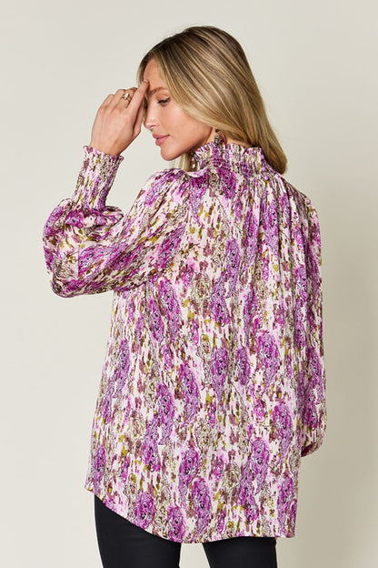 Semi-Sheer Smocked Top with Long Sleeves &amp; Frills