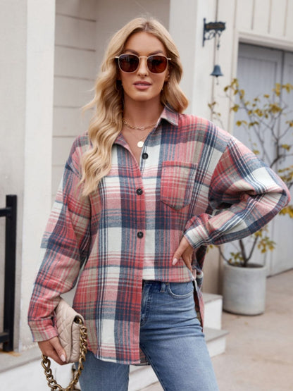 Stretchy Plaid Button-Down Shirt