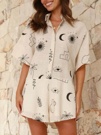 Printed Collared Neck Half Sleeve Romper For women