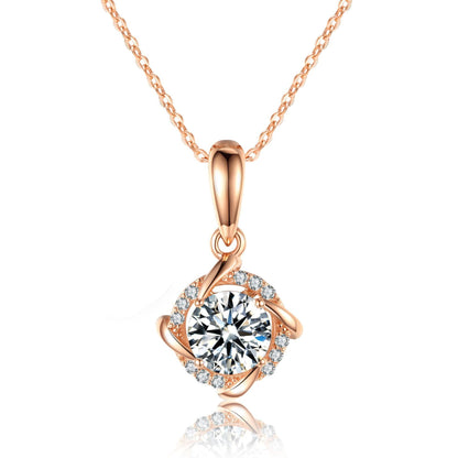 S925 Sterling Silver 1ct D-VVS1 Moissanite Necklace, Twisted Pendant Design, Platinum Plated 40&amp;45cm Chain, GRA Certified Jewelry Gift Box