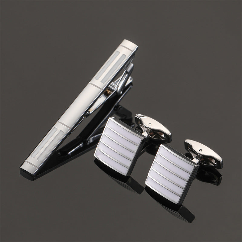 Gold And Silver Black Crystal Rose Enamel Pattern Batch Flower Tie Clip Cuff Buckle Set