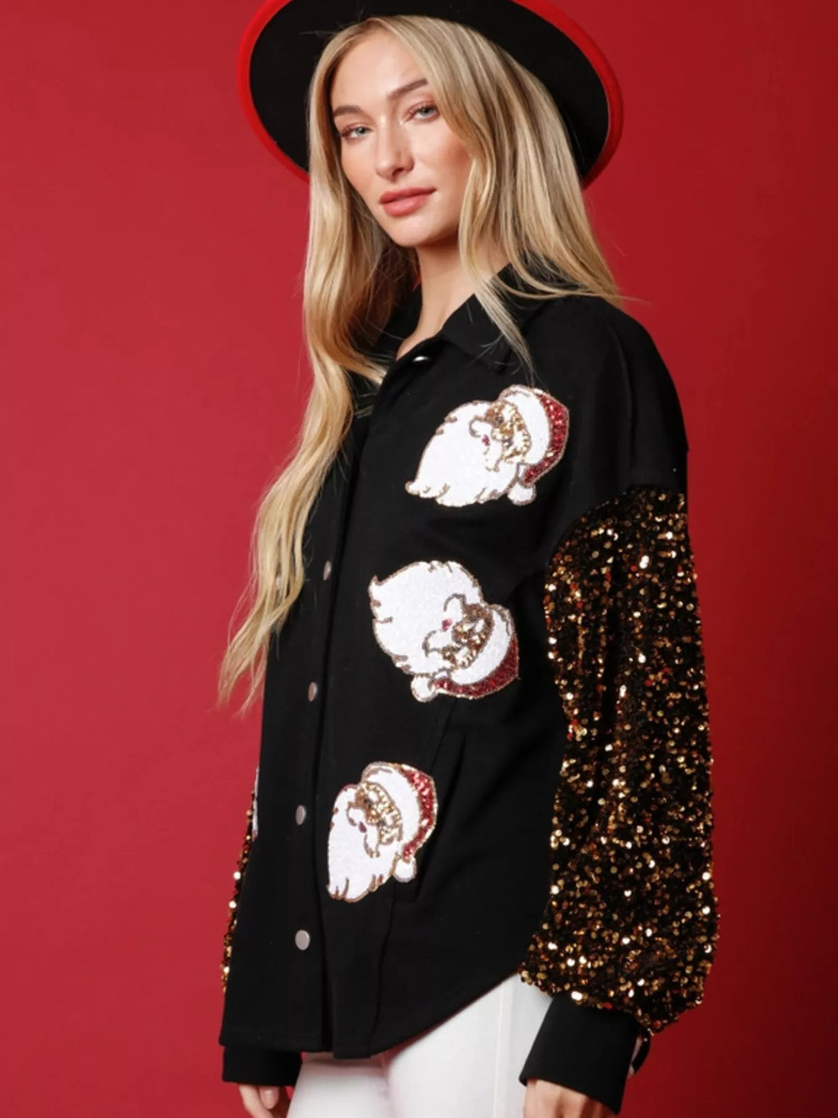 Christmas Santa Sequin Long Sleeve Shirt