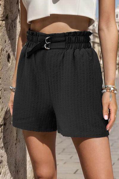Perfee Pocketed Double Buckle High Waist Shorts for Women