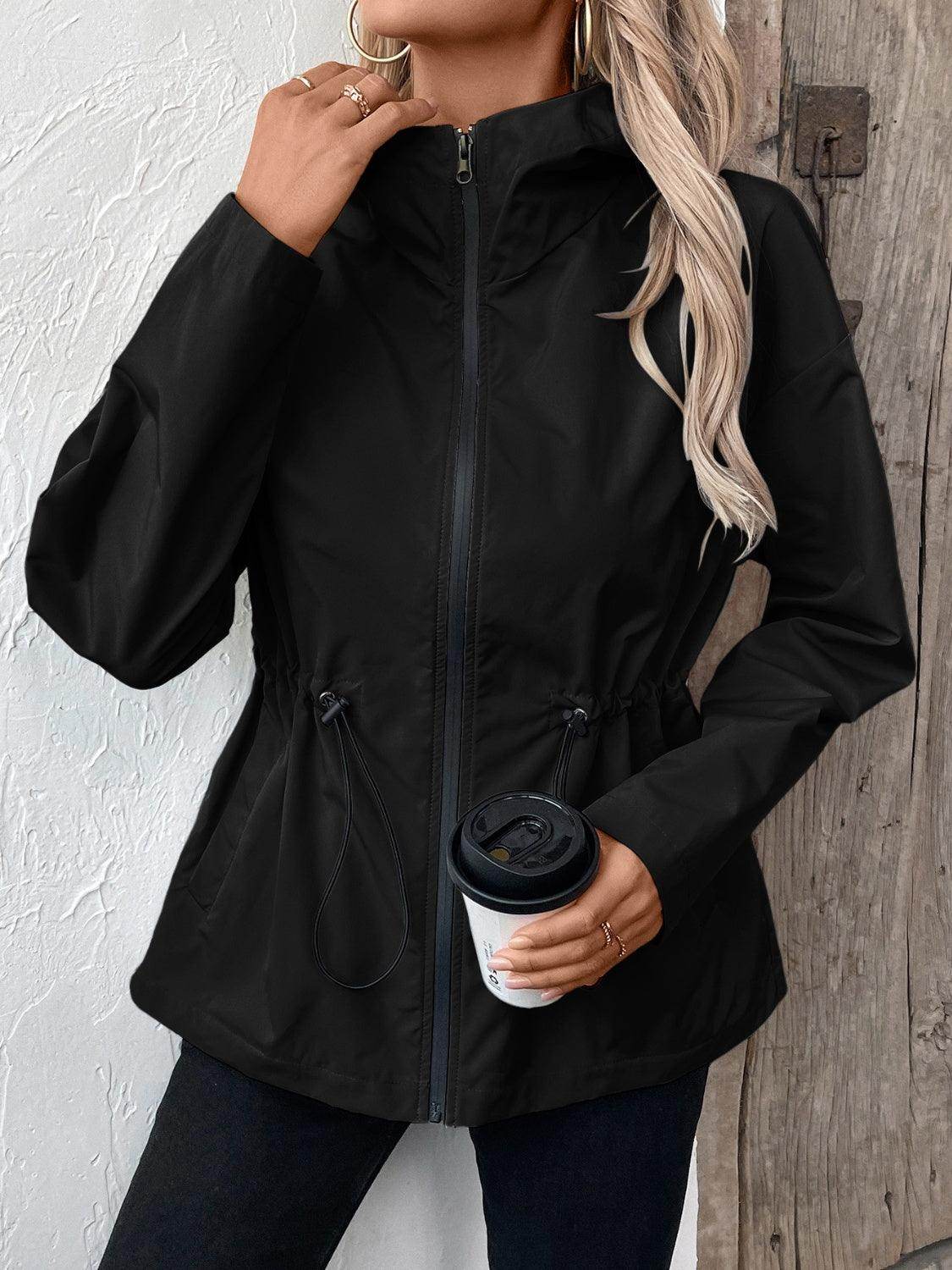 Ivy Lane Drawstring Zip Up Hooded Jacket for Women