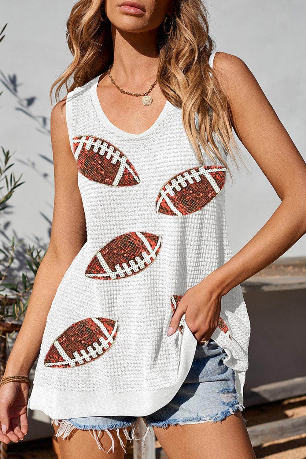 Sequin Football Round Neck Tank for Stylish Game Days