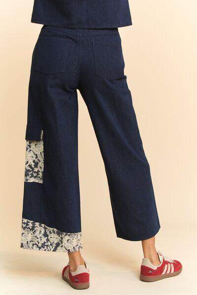 Davi &amp; Dani Lace Applique Wide Leg Jeans for Women