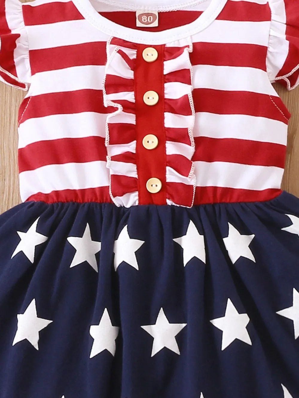 Striped &amp; Stars Ruffled Round Neck Cap Sleeve Dress