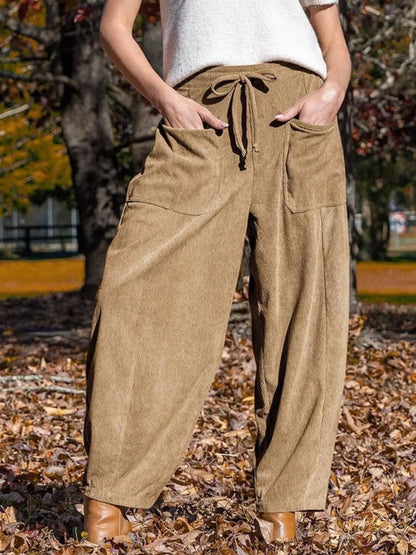 Casual Corduroy Wide Leg Pants with Pockets