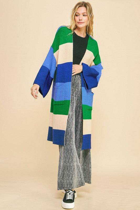 Davi &amp; Dani Color Block Kimono Sleeve Open Front Cardigan