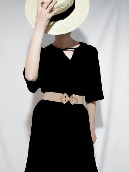 Geometric Buckle Elastic Wide Belt for Stylish Comfort