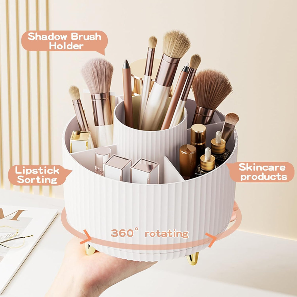 360 Rotating Makeup Brush Holder &amp; Organizer  Countertop Storage For Cosmetics &amp; Skincare 8 Colors