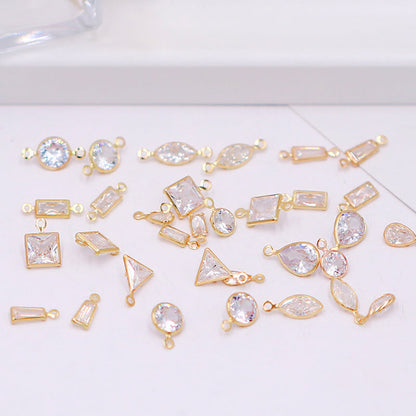 Geometric Zircon Bezel Set Pendant - Gold Plated Color Retention Charm for DIY Earring Jewelry Making Accessories