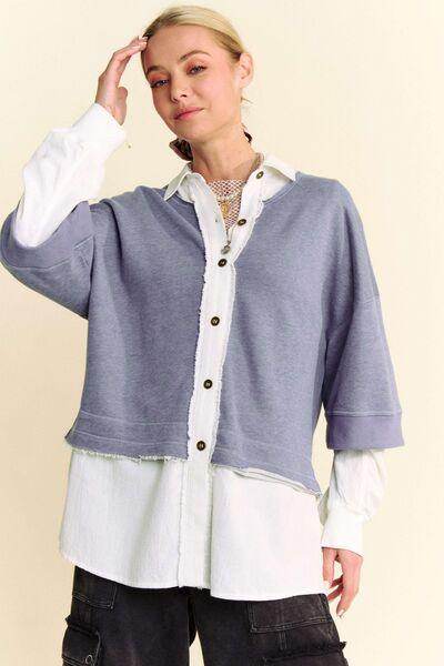 Davi &amp; Dani Faux Layered French Terry Contrast Top Style
