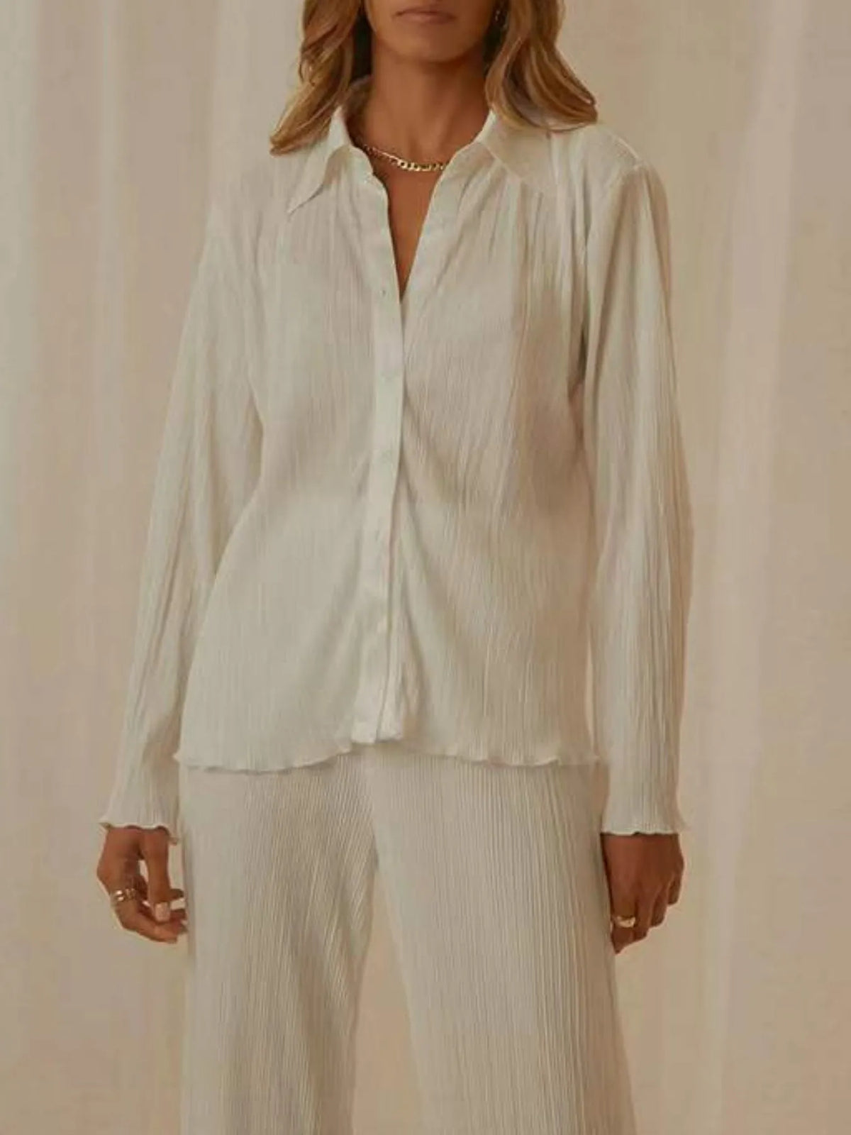 Button Up Long Sleeve Top and Pants Set