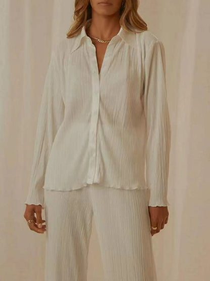 Button Up Long Sleeve Top and Pants Set