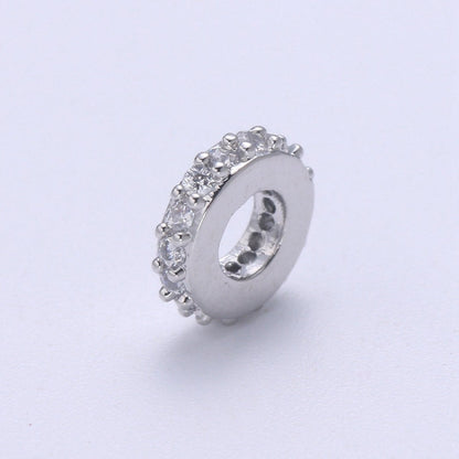 6MM 14K Gold Filled CZ Micro Pave Round Wheel Spacer Beads, Cubic Zirconia Rondelle Spacer Bead for Bracelet Necklace B-693