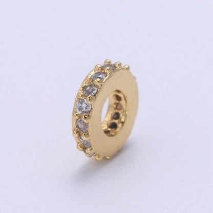 6MM 14K Gold Filled CZ Micro Pave Round Wheel Spacer Beads, Cubic Zirconia Rondelle Spacer Bead for Bracelet Necklace B-693
