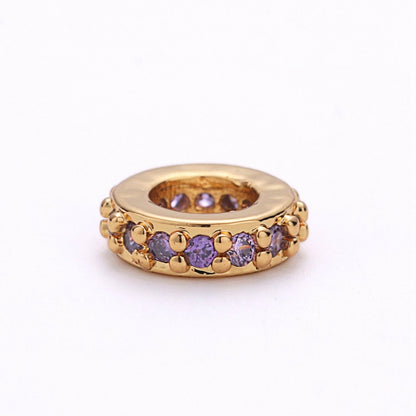 6mm CZ Micro Pave Rondelle Big Hole Spacer Beads, Cubic Zirconia Large Hole Space Beads, Sliding Beads for Charm Earring Necklace Bracelet K-478 - K-487