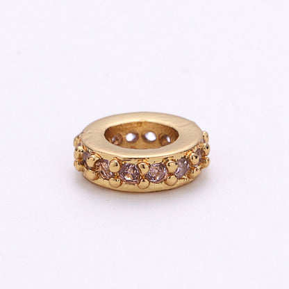 6mm CZ Micro Pave Rondelle Big Hole Spacer Beads, Cubic Zirconia Large Hole Space Beads, Sliding Beads for Charm Earring Necklace Bracelet K-478 - K-487