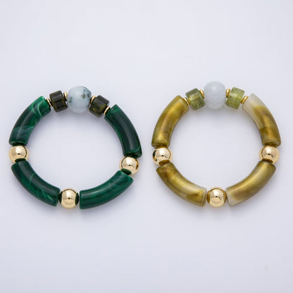 6mm Green Malachite, Peridot Gemstone Bead Stretch Bracelet | WA-03973