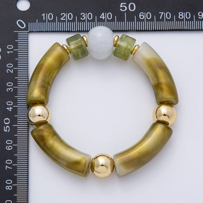 6mm Green Malachite, Peridot Gemstone Bead Stretch Bracelet | WA-03973